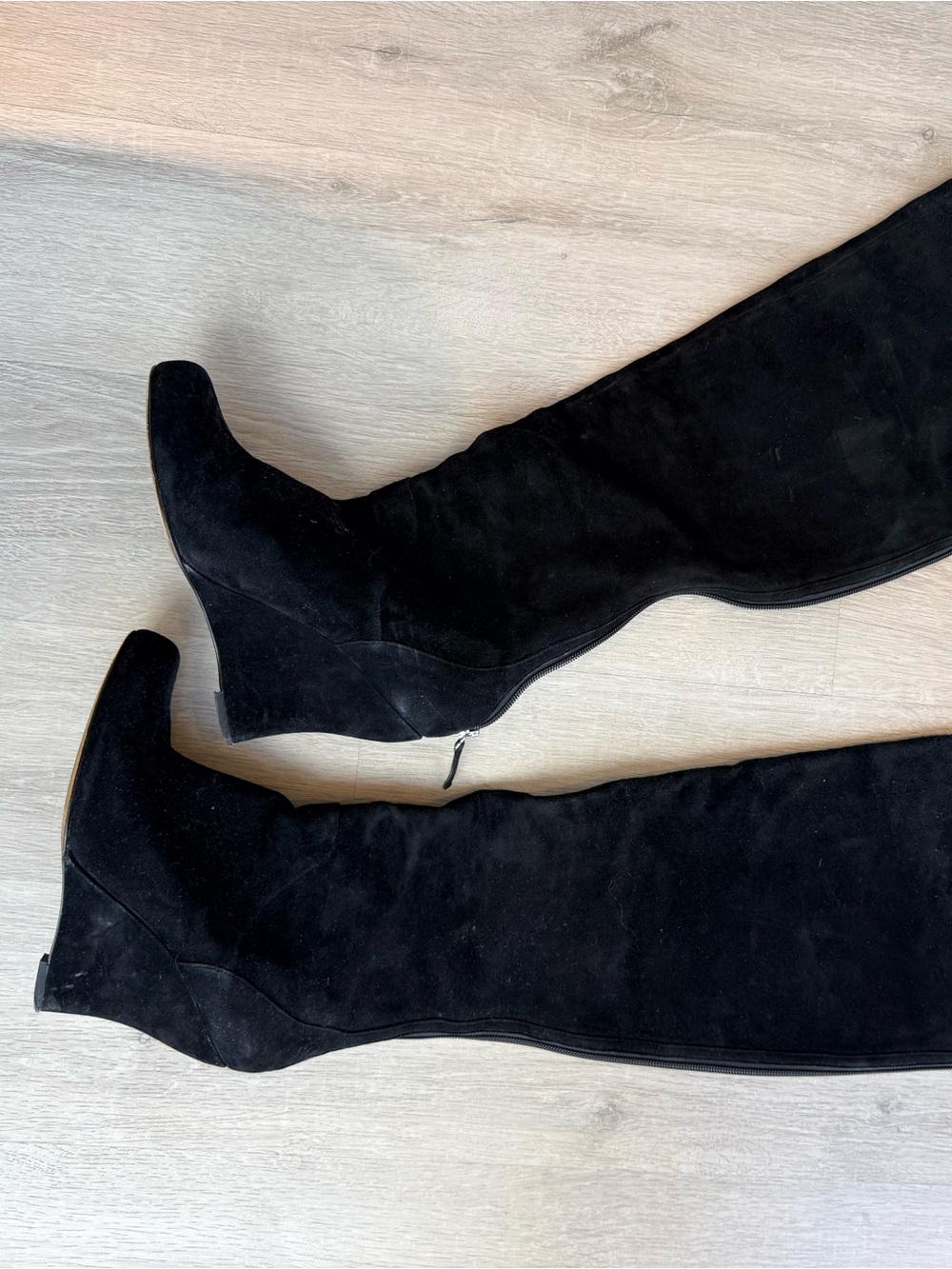 Black Over-the-Knee Suede Wedge Boots